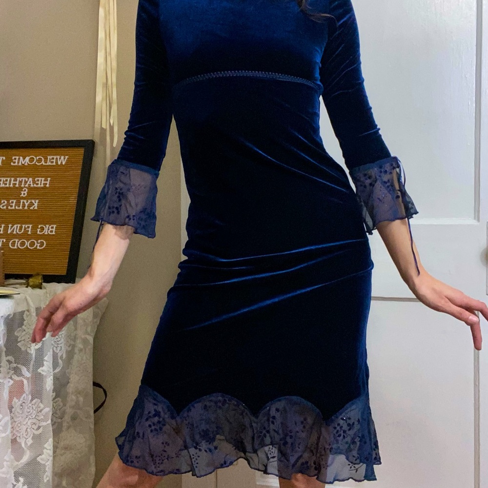 Gorgeous y2k romantic velvet empire waist long sleeve lace dress